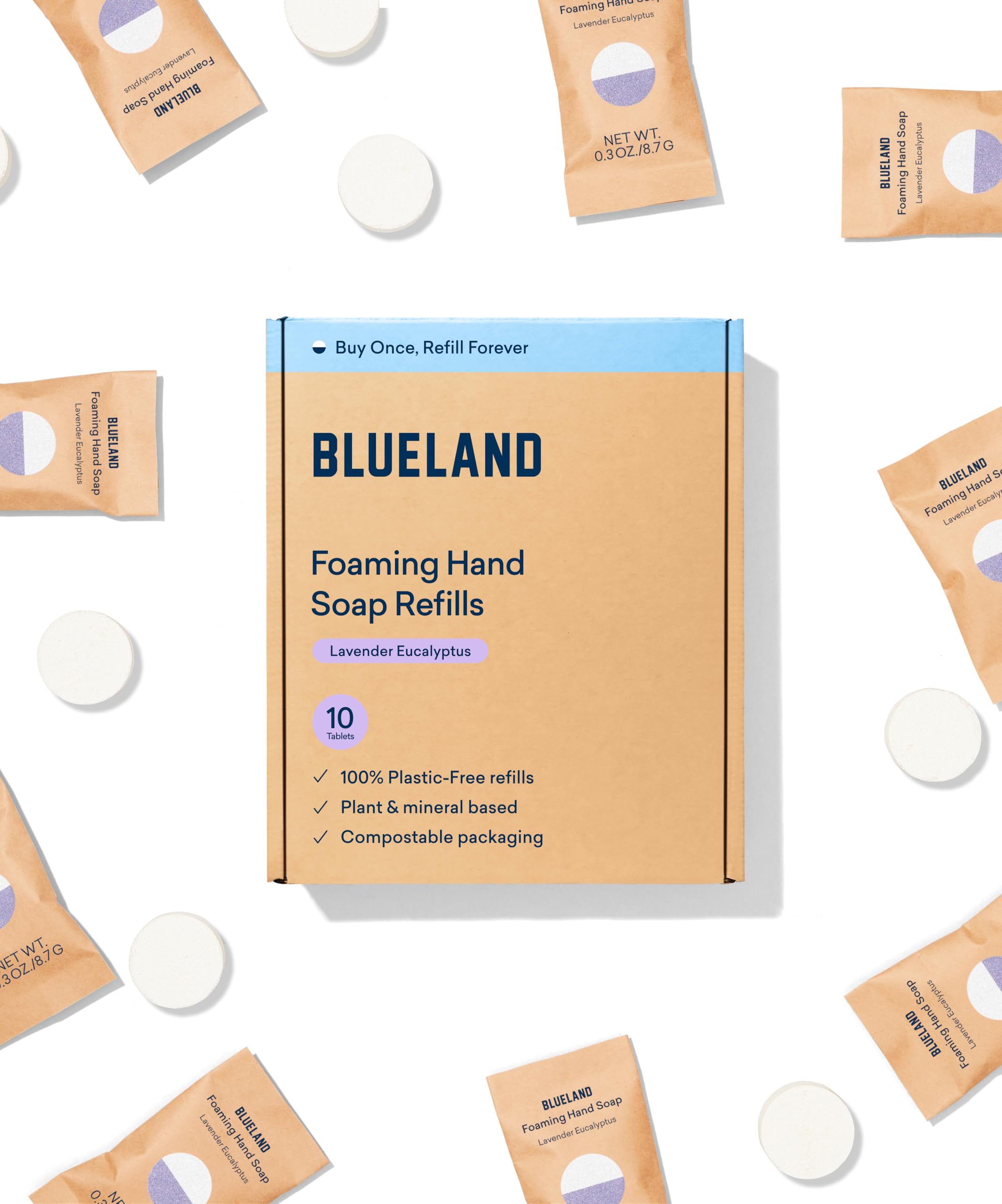 BLUELAND Foaming Hand Soap Refill Tablets – Lavender Eucalyptus, 10-Pack