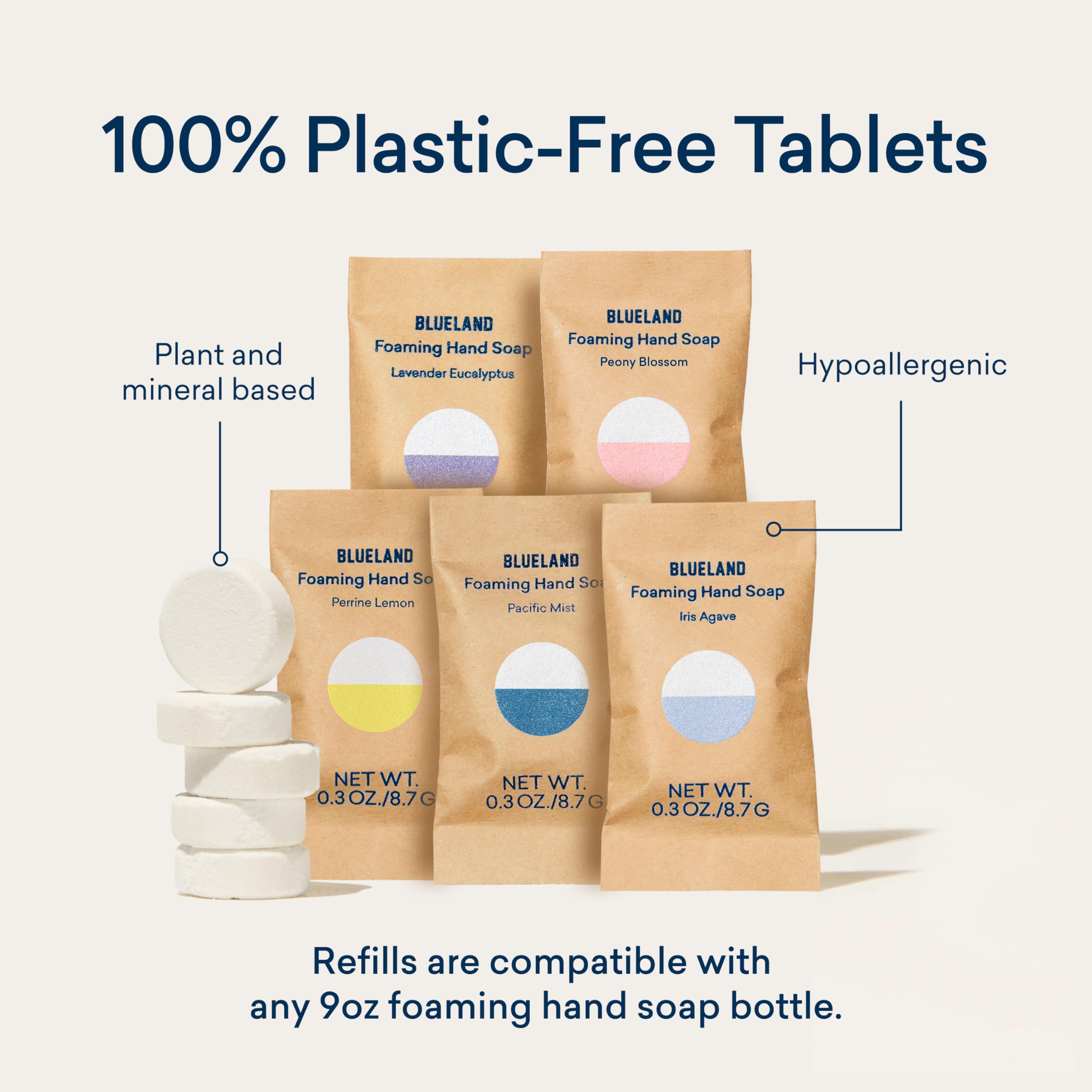 BLUELAND Foaming Hand Soap Refill Tablets – Lavender Eucalyptus, 10-Pack