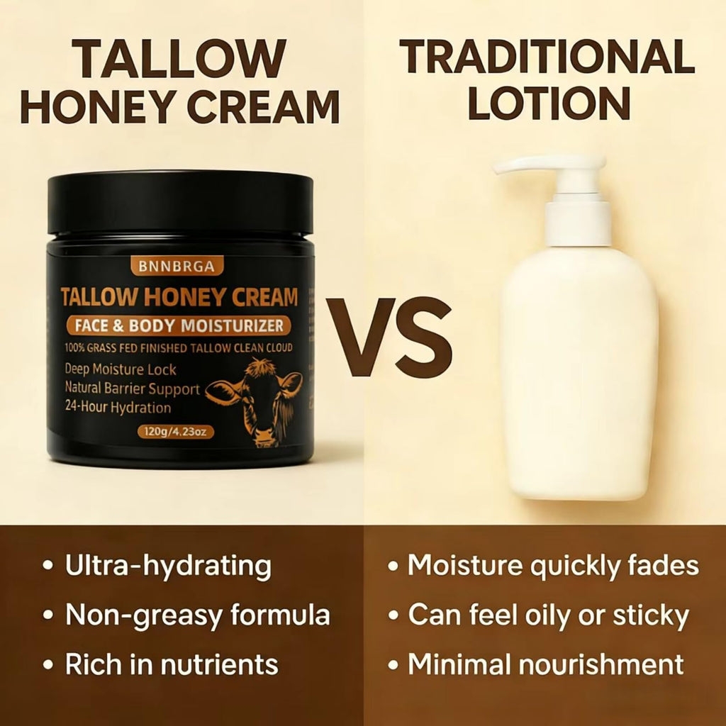 BNNBRGA Beef Tallow Cream for Face & Skin – 4.23oz with Organic Grass-Fed Tallow & Manuka Honey
