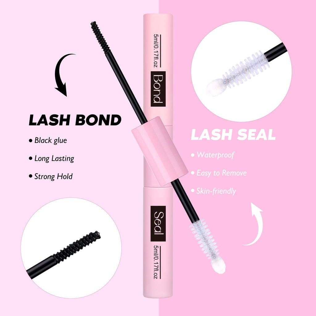 Boahankuke Lash Clusters Kit with Spikes — 380Pcs, 4 Styles, 2-in-1 Bond & Seal, Tweezers