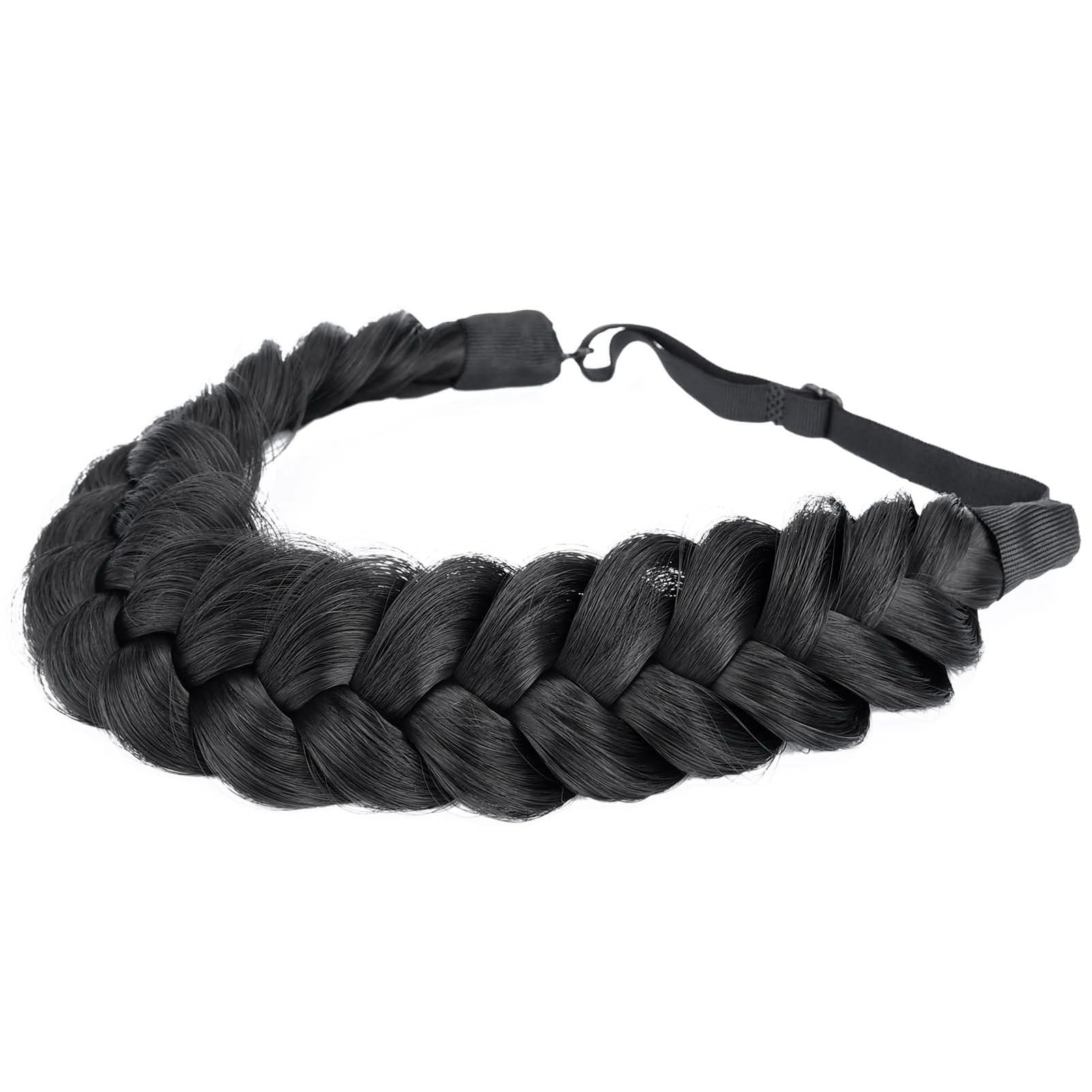BOBIYA Messy Wide 2 Strands Synthetic Hair Headband – Classic Black Braided Hairband for Women