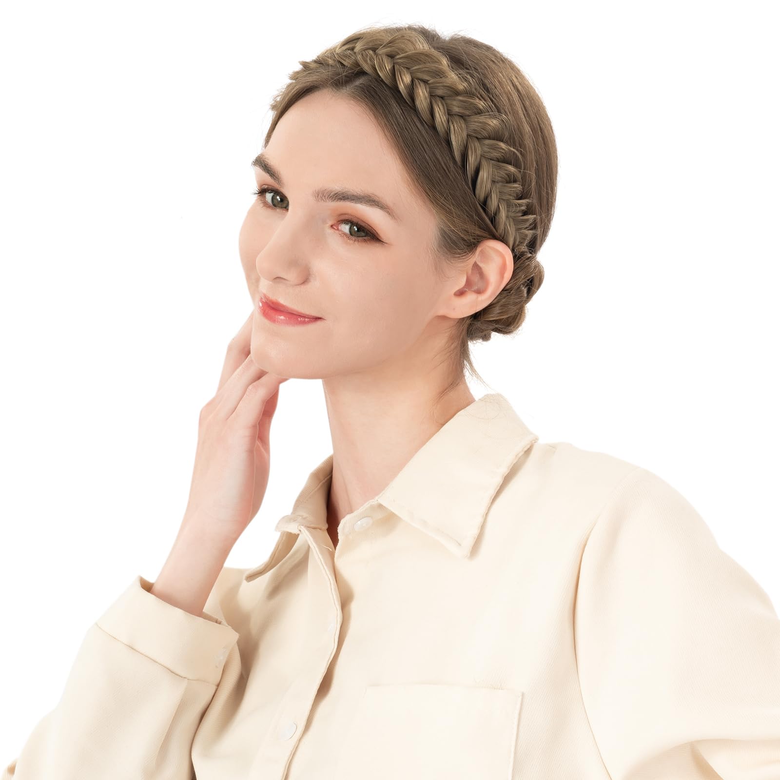 BOBIYA Messy Wide 2-Strand Braided Headband – Natural Black, Adjustable, Heat-Resistant Synthetic Hair