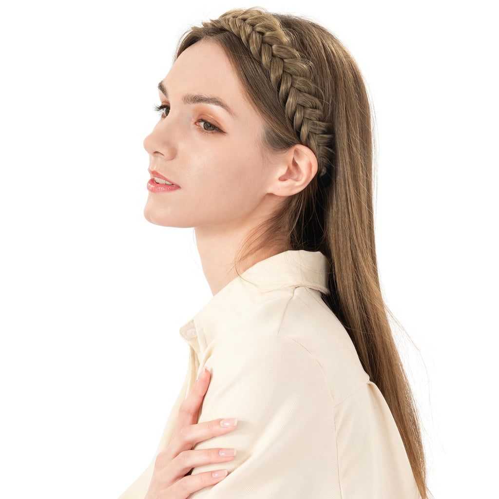 BOBIYA Messy Wide 2-Strand Braided Headband – Natural Black, Adjustable, Heat-Resistant Synthetic Hair