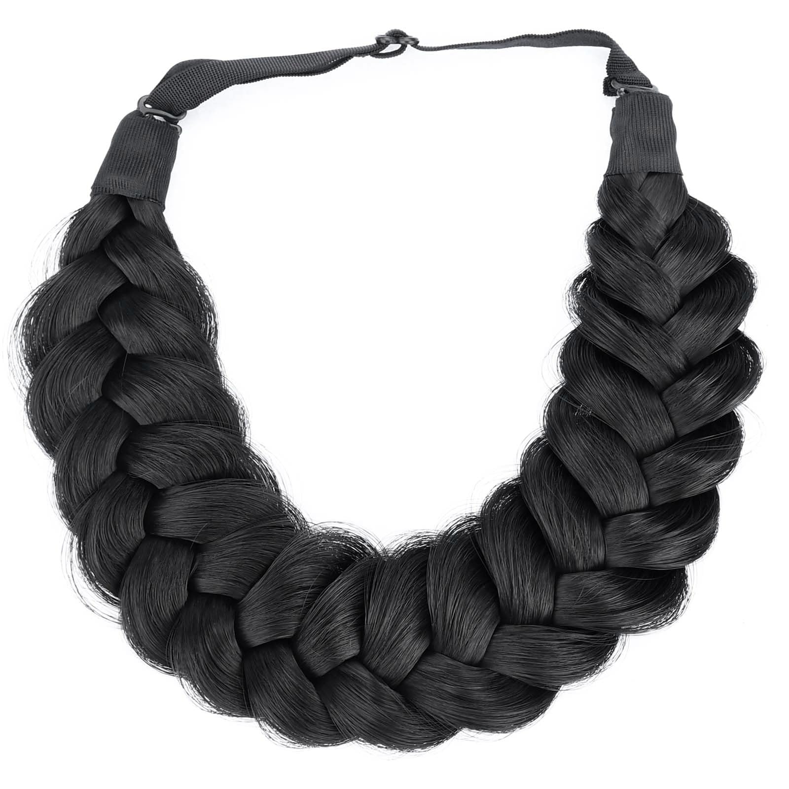 BOBIYA Messy Wide 2 Strands Synthetic Hair Headband – Classic Black Braided Hairband for Women