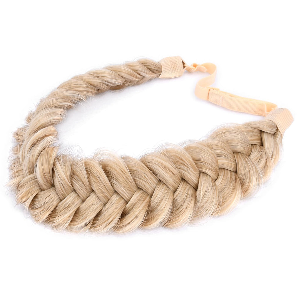 BOBIYA Messy Wide 2 Strands Honey Blonde Braided Headband – Adjustable Synthetic Hair