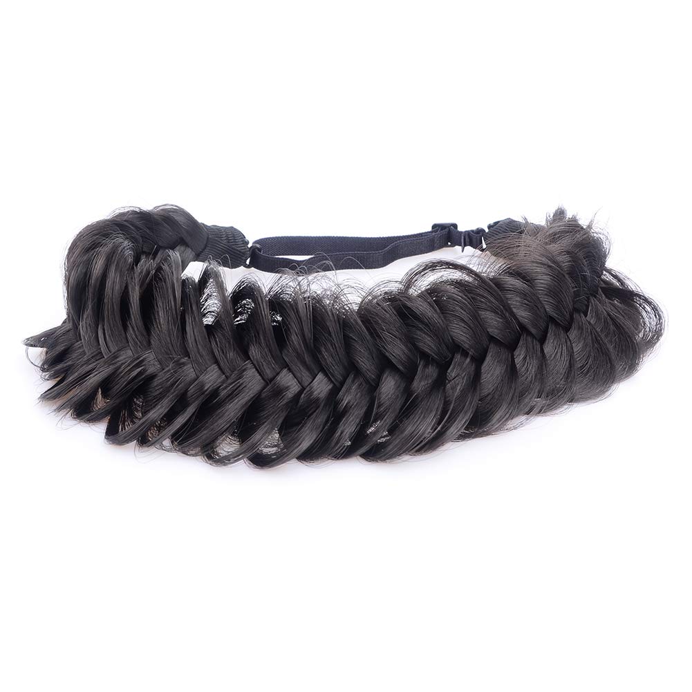 BOBIYA Messy Wide 2-Strand Braided Headband – Natural Black, Adjustable, Heat-Resistant Synthetic Hair