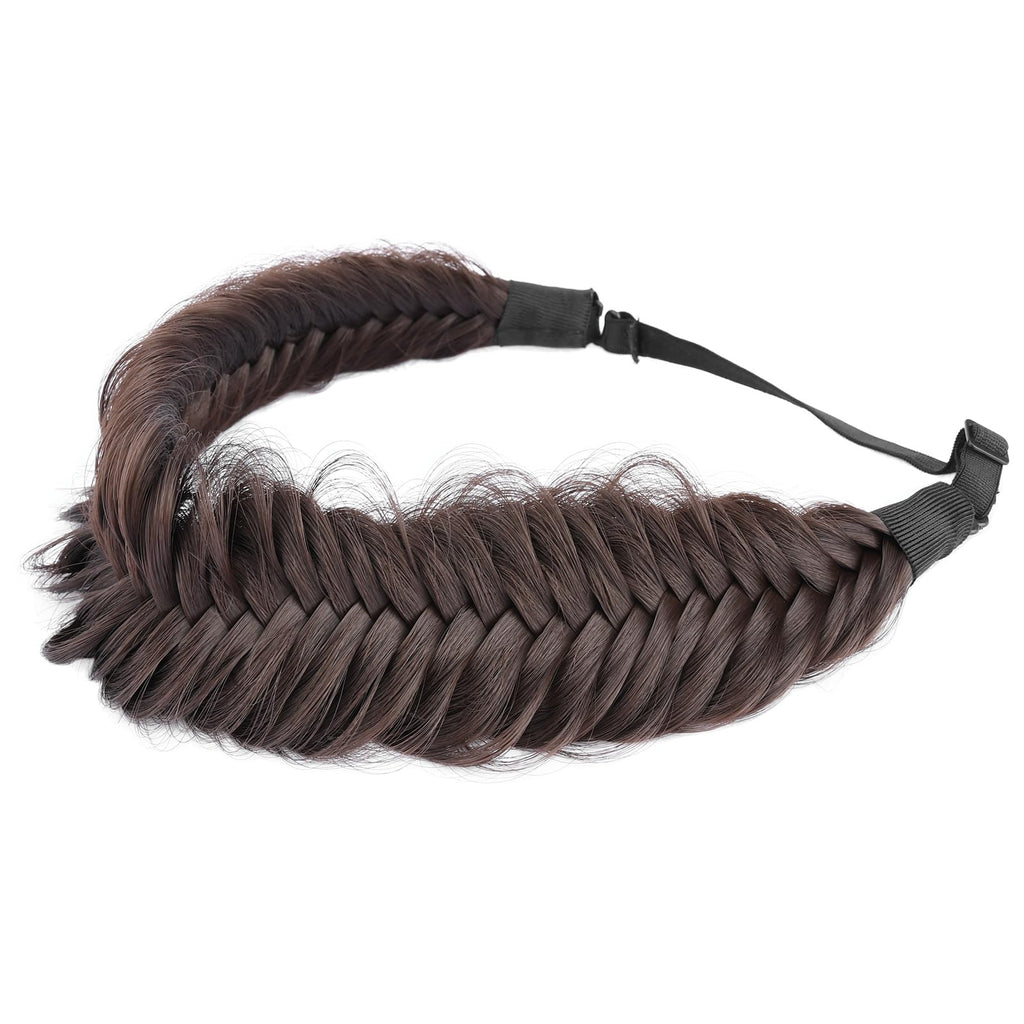 BOBIYA Wide Fishtail Headband for Women – Chocolate Synthetic Plaited Braids with Elastic Stretch