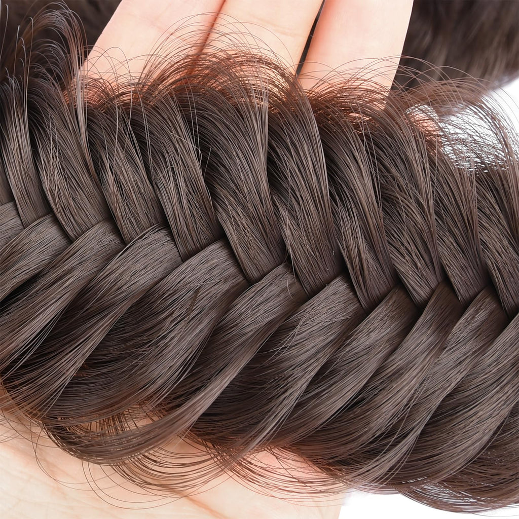 BOBIYA Wide Fishtail Headband for Women – Chocolate Synthetic Plaited Braids with Elastic Stretch