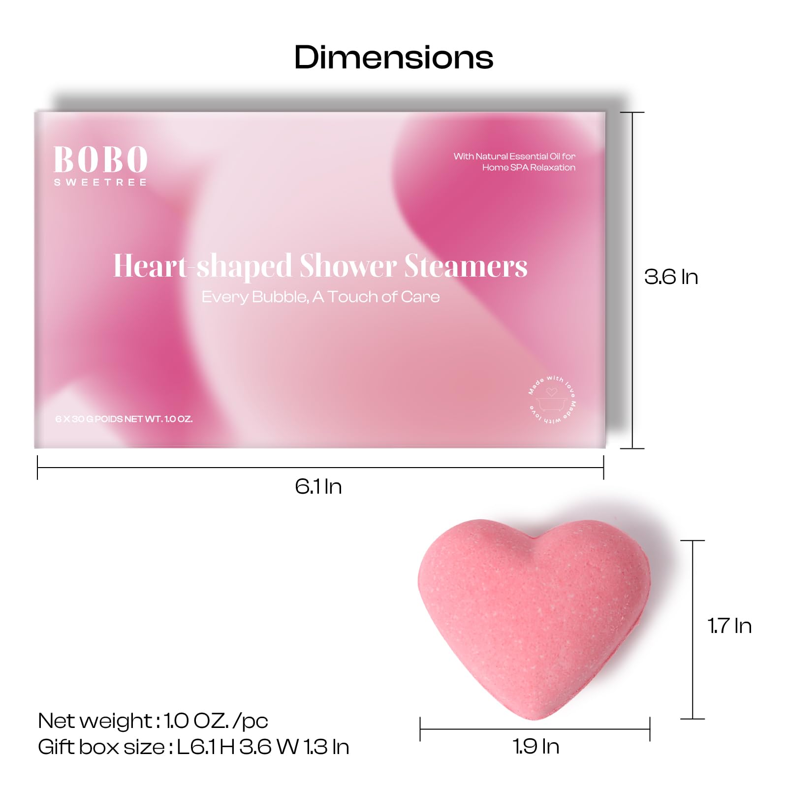 BoboSweeTree Shower Steamers – Aromatherapy Heart-Shaped Pink with Rose Scent | Pack of 6