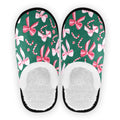 Boccsty Christmas Pink Green Bow Spa Slippers – Cozy Flannel, Non-Slip Indoor/Outdoor (Size L)