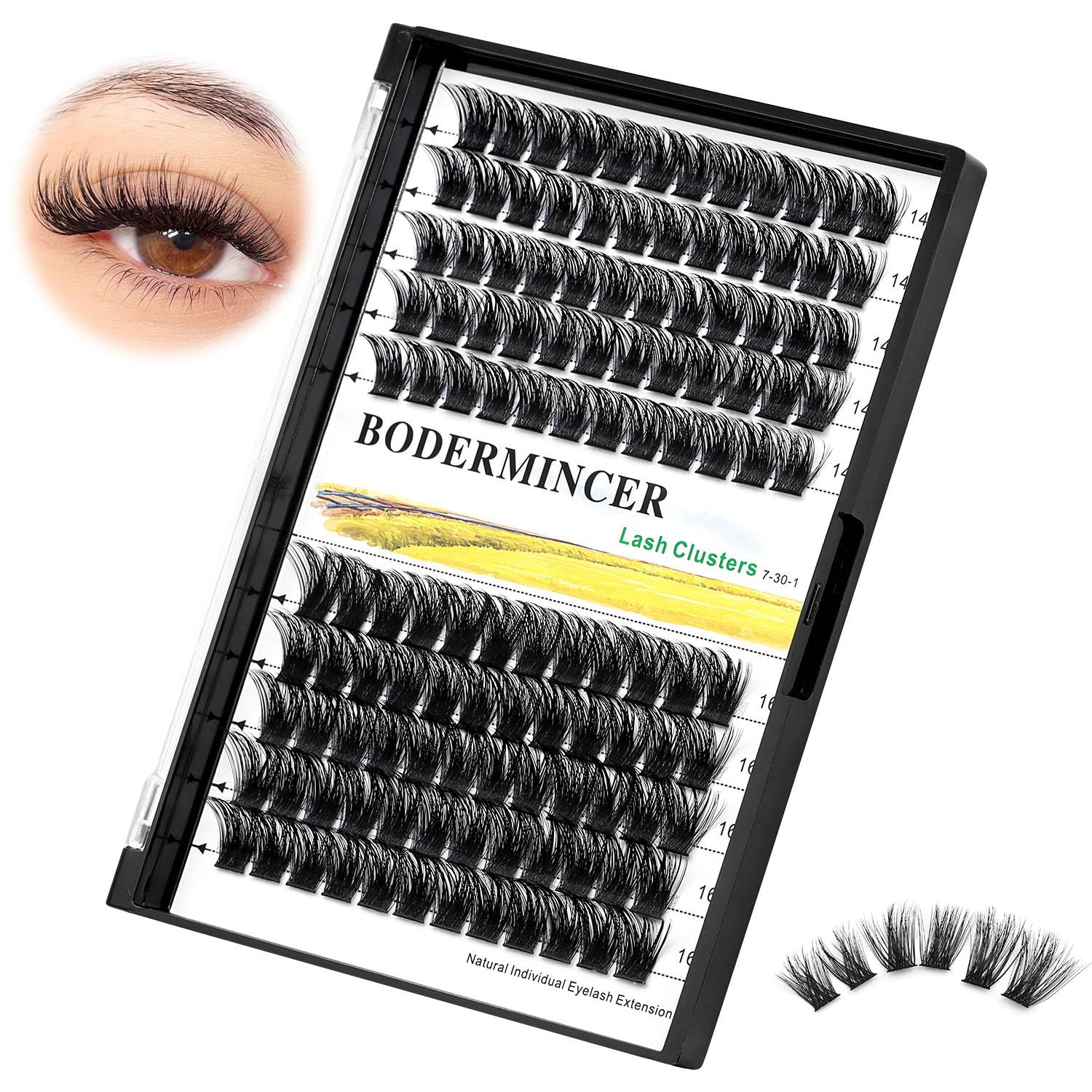 Bodermincer 120-Cluster Mixed Wide Lash Extensions (10-12mm) – D Curl, 0.07mm Thick