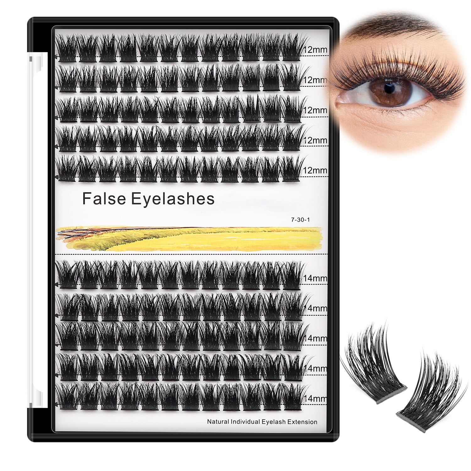 Bodermincer 120-Cluster Mixed Wide Lash Extensions (10-12mm) – D Curl, 0.07mm Thick