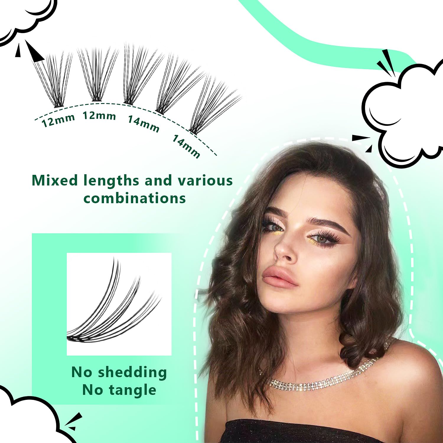 Bodermincer Black Cluster Lashes 240pcs 20D/40D DIY Eyelash Extensions – D Curl, 8–22mm