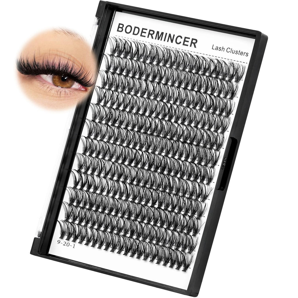 Bodermincer Black Cluster Lashes 240pcs 20D/40D DIY Eyelash Extensions – D Curl, 8–22mm