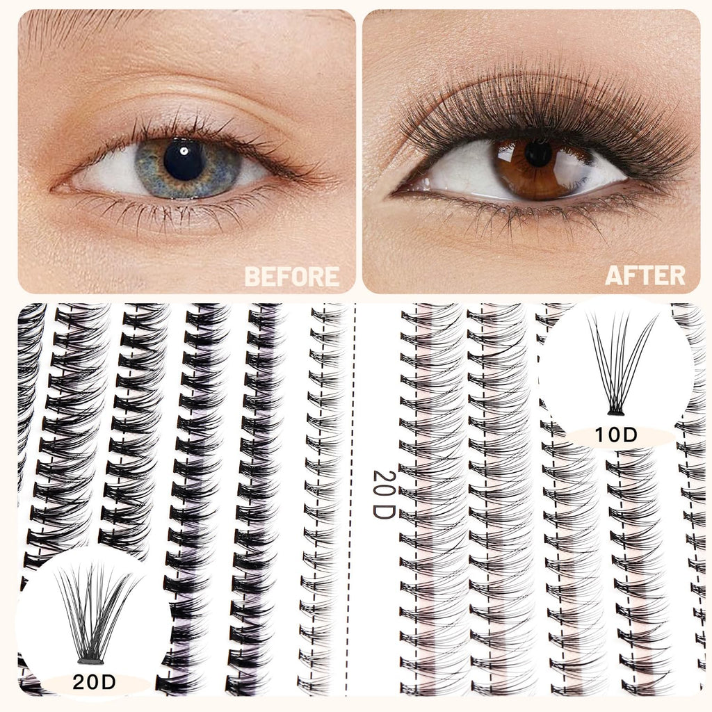 Bodermincer Lash Extension 240pcs C Curl – Mixed 10D/20D Clusters for Professional Lashing