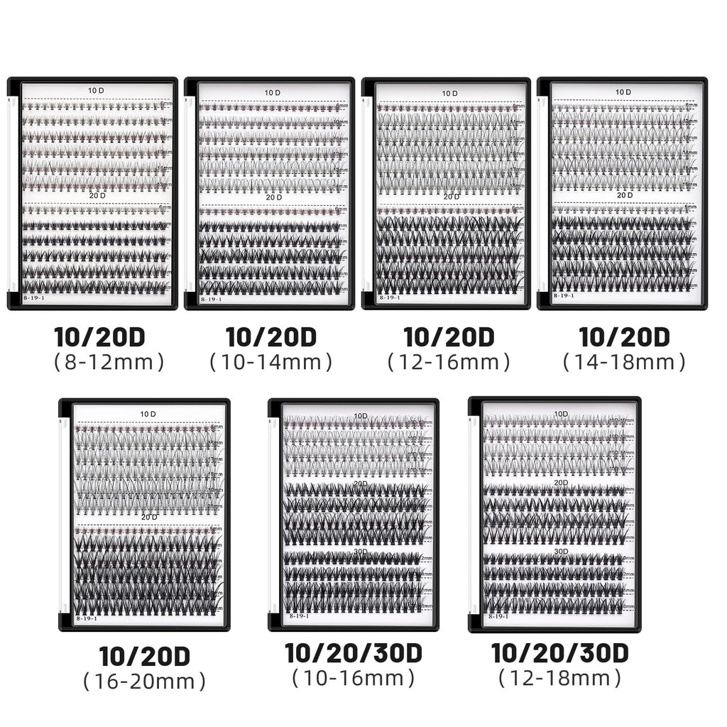 Bodermincer Lash Extension 240pcs C Curl – Mixed 10D/20D Clusters for Professional Lashing