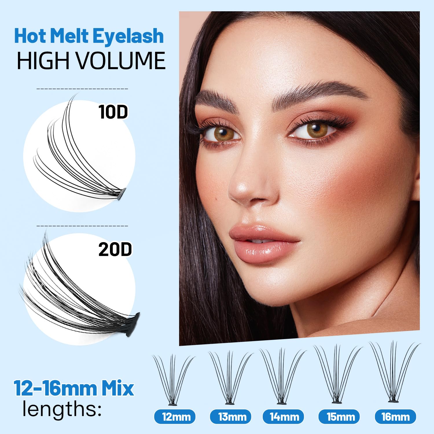 Bodermincer 240pcs Lash Extensions – C Curl, 10D/20D Mixed Clusters (8–16mm) for Professionals