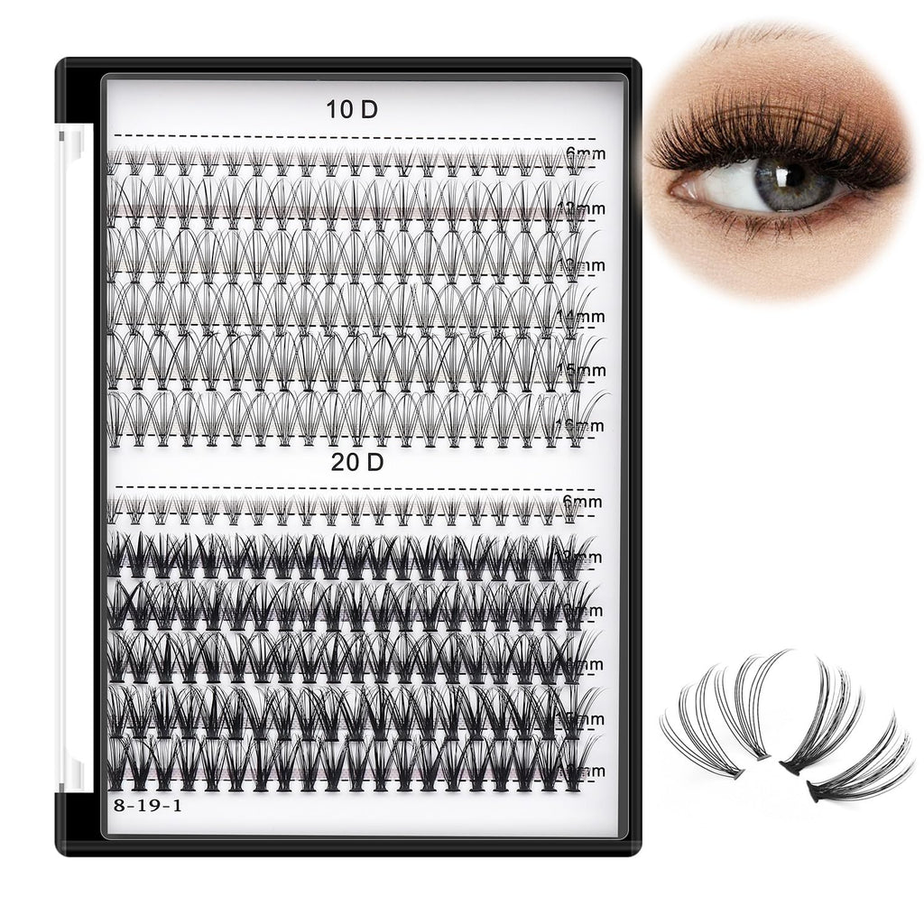 Bodermincer 240pcs Lash Extensions – C Curl, 10D/20D Mixed Clusters (8–16mm) for Professionals