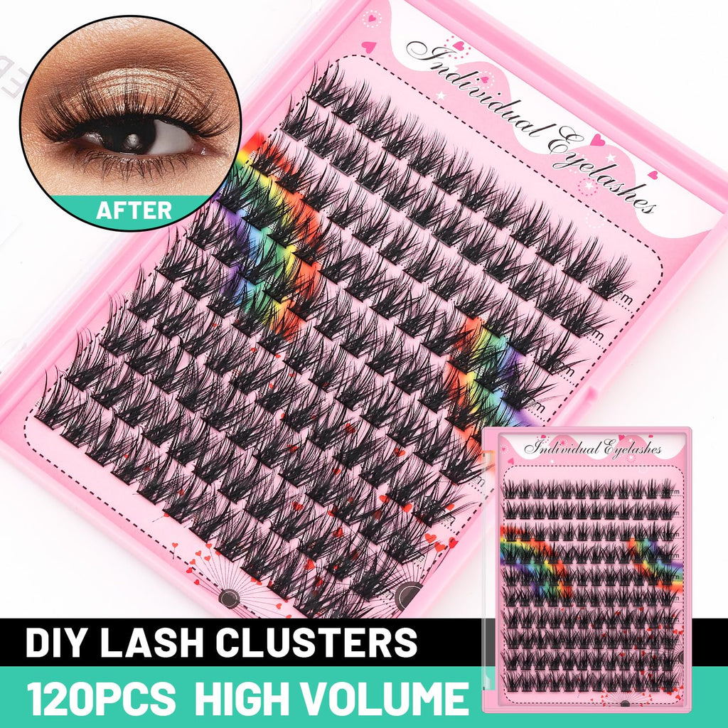Bodermincer Lashes Clusters Kit 10-12mm to 18mm, 120 Clusters, 0.07mm D Curl