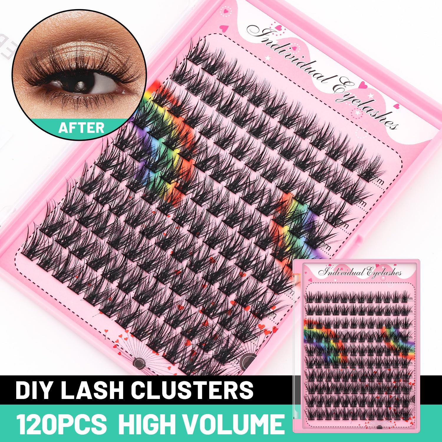 Bodermincer Lashes Clusters Kit 10-12mm to 18mm, 120 Clusters, 0.07mm D Curl