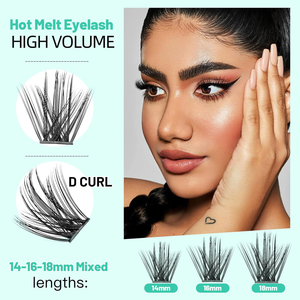 Bodermincer Lashes Clusters Kit 10-12mm to 18mm, 120 Clusters, 0.07mm D Curl