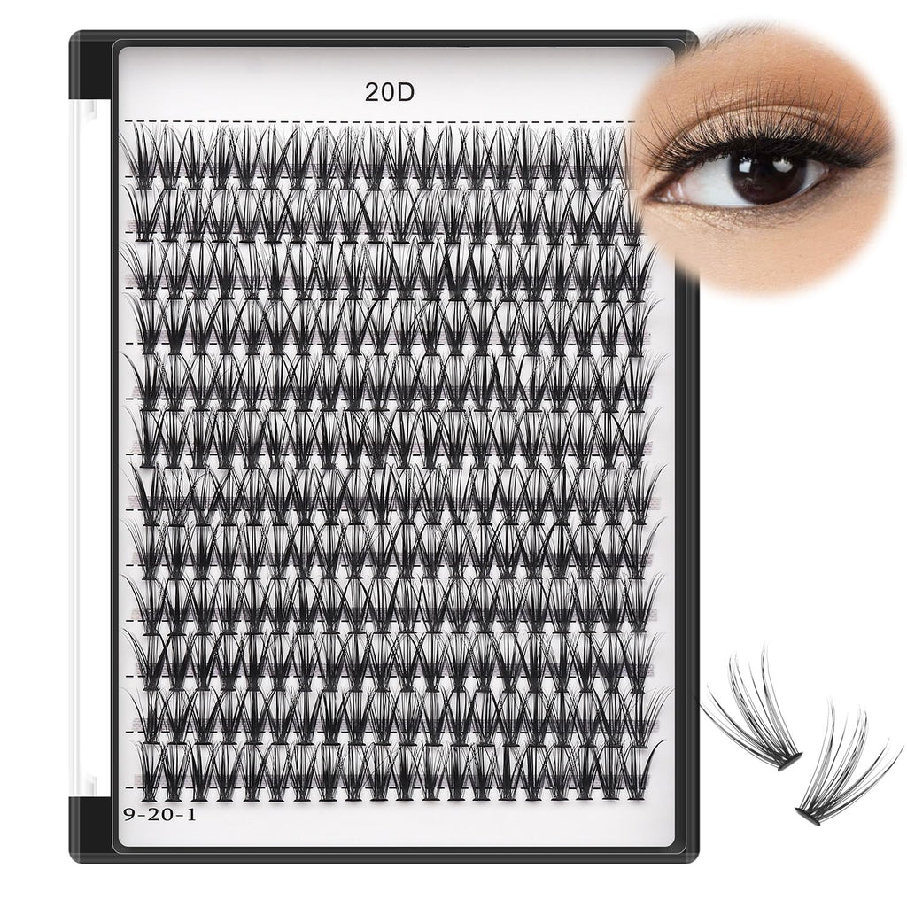 Bodermincer Black Cluster Lashes 240pcs 20D/40D DIY Eyelash Extensions – D Curl, 8–22mm