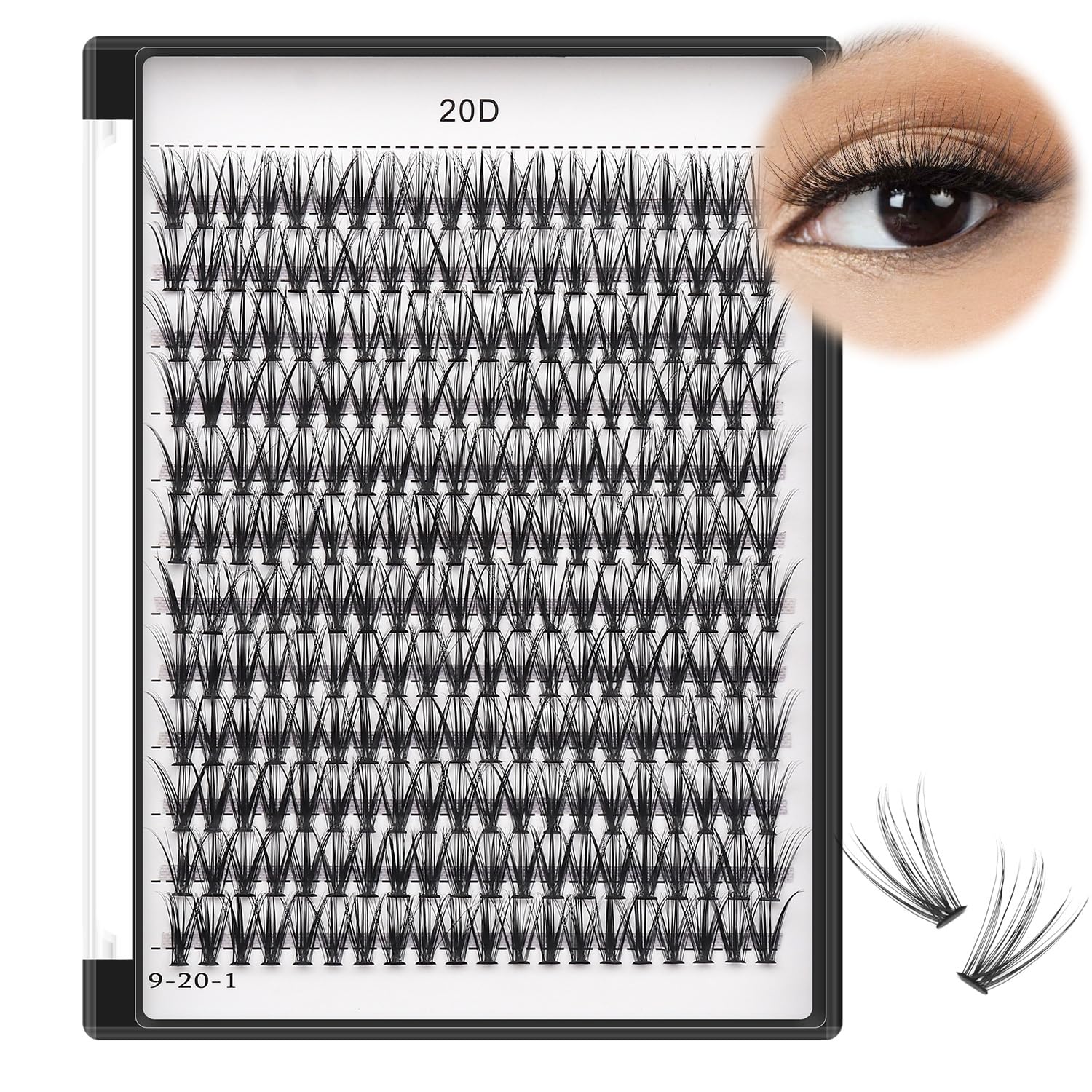 Bodermincer Black Cluster Lashes 240pcs 20D/40D DIY Eyelash Extensions – D Curl, 8–22mm