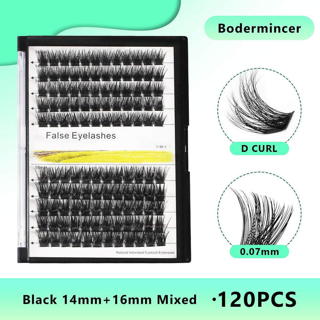 Bodermincer 120-Cluster Mixed Wide Lash Extensions (10-12mm) – D Curl, 0.07mm Thick