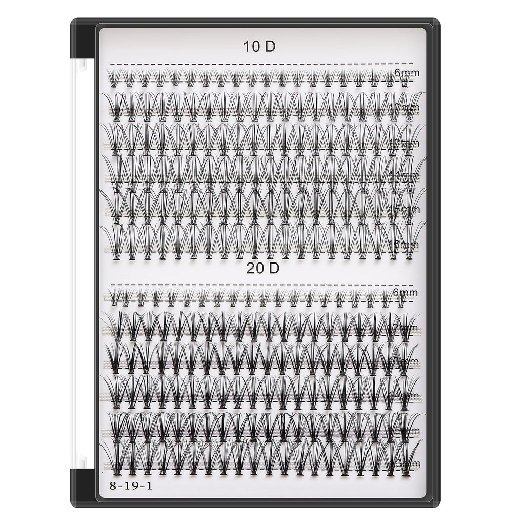 Bodermincer 240pcs Lash Extensions – C Curl, 10D/20D Mixed Clusters (8–16mm) for Professionals