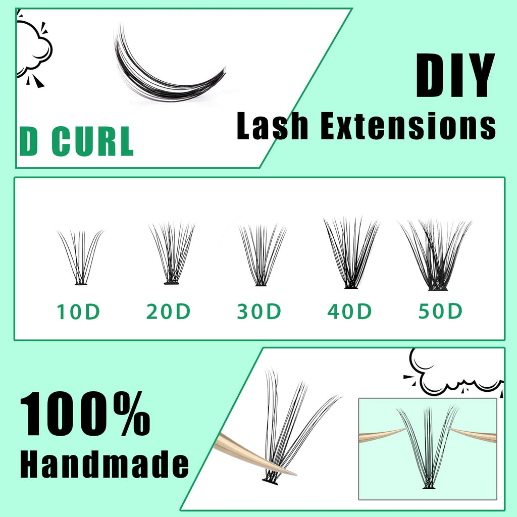 Bodermincer Black Cluster Lashes 240pcs – 20D/40D DIY Lashes, D Curl, 8–22mm