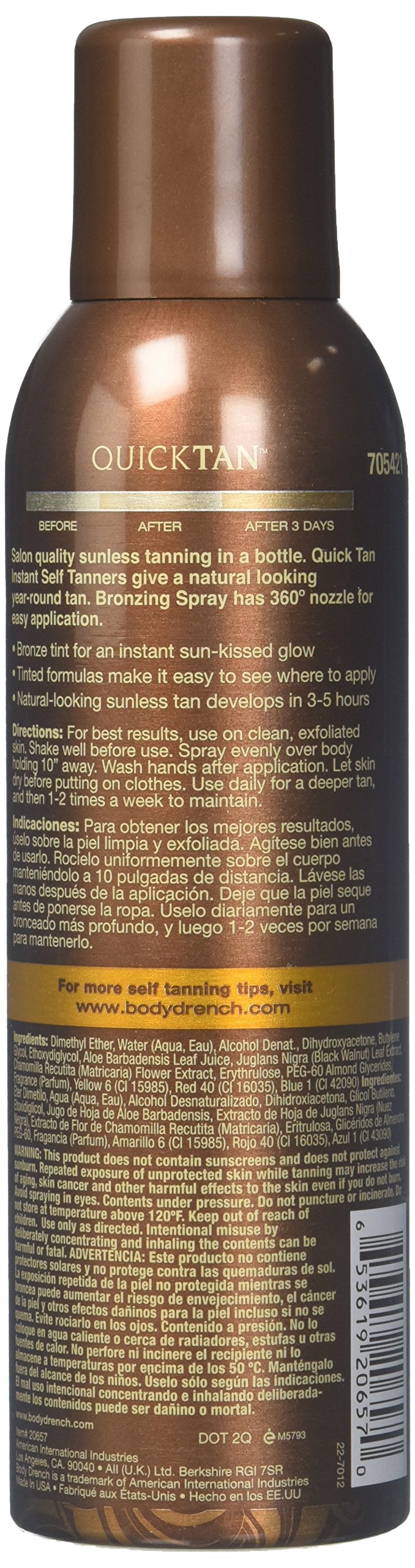 Body Drench QuickTan Instant Self Tanner Spray – Medium/Dark Bronze, 6 fl oz (Pack of 3)