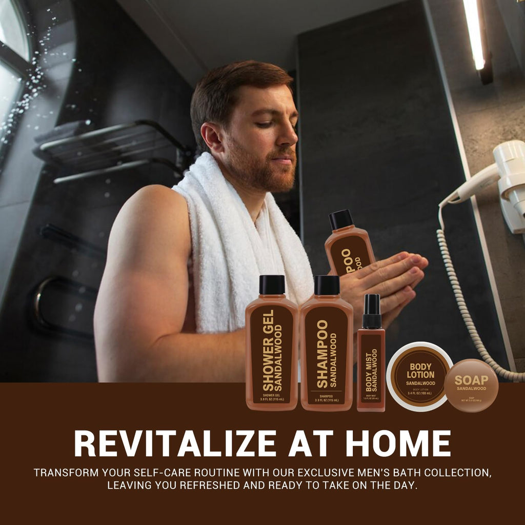 Body & Earth 6-Piece Sandalwood Travel Bath Set for Men – Shampoo, Shower Gel, Soap, Lotion & Body Wash