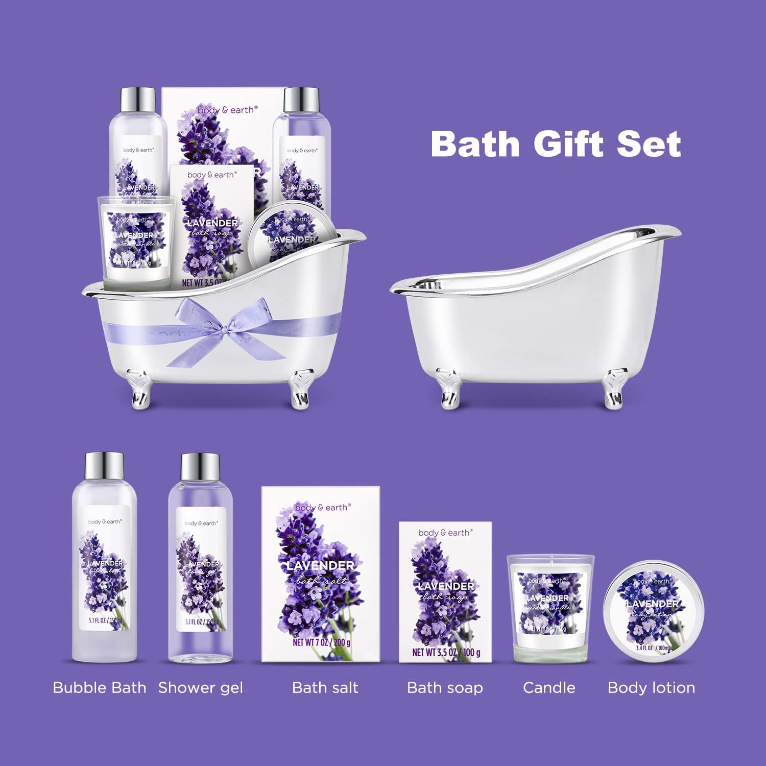 Body & Earth Lavender Gift Set for Women – Spa Bath Gift Basket
