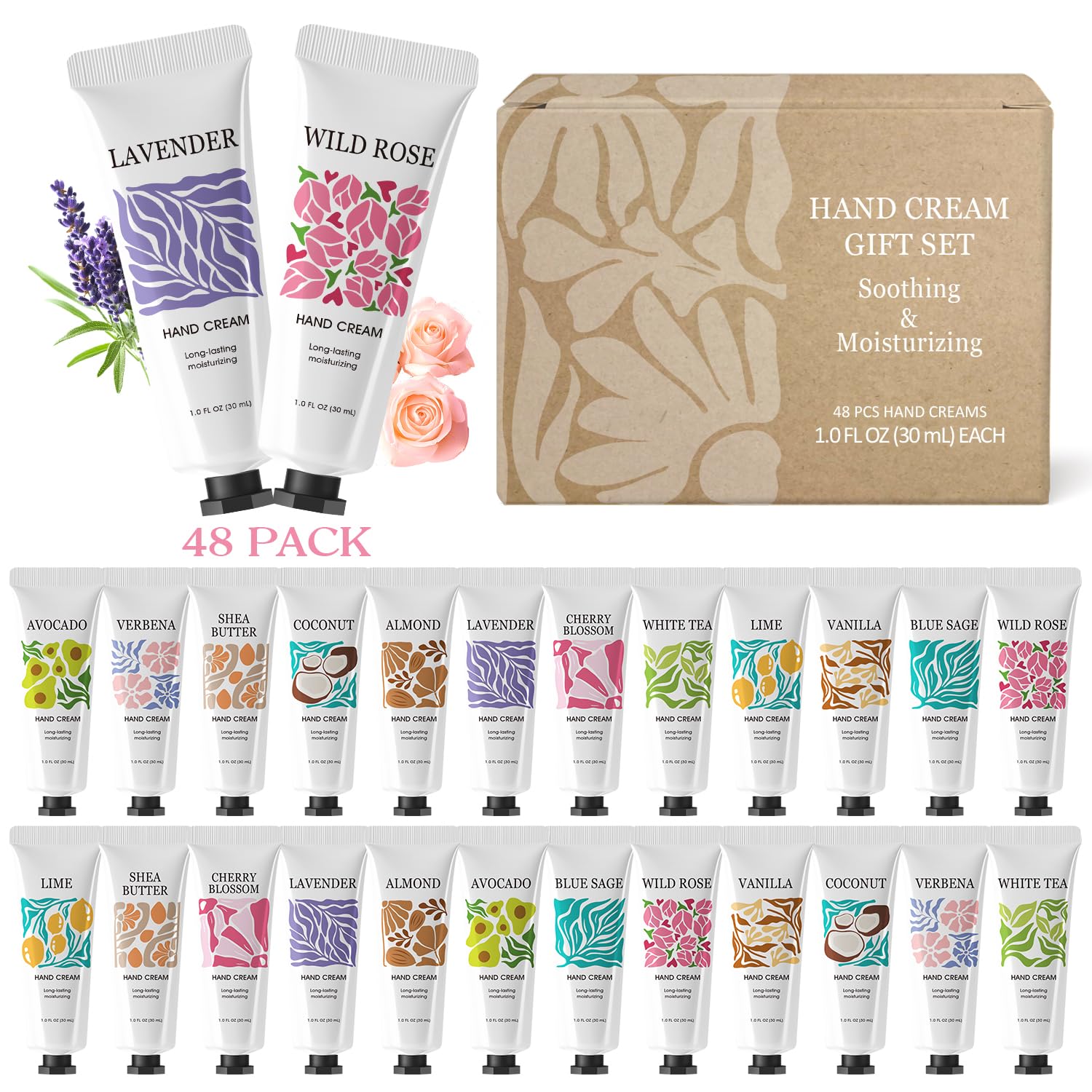 BODY & EARTH LOVE 48-Pack Hand Cream Bulk for Women | 12 Fragrances Travel Set