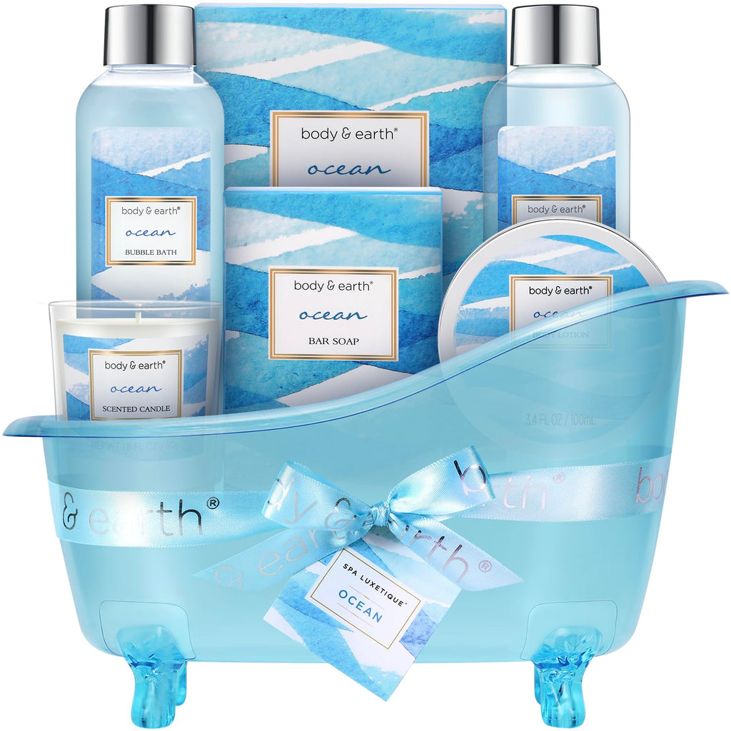 BODY & EARTH Ocean Bath Gift Set – 7-Piece Spa Kit for Women