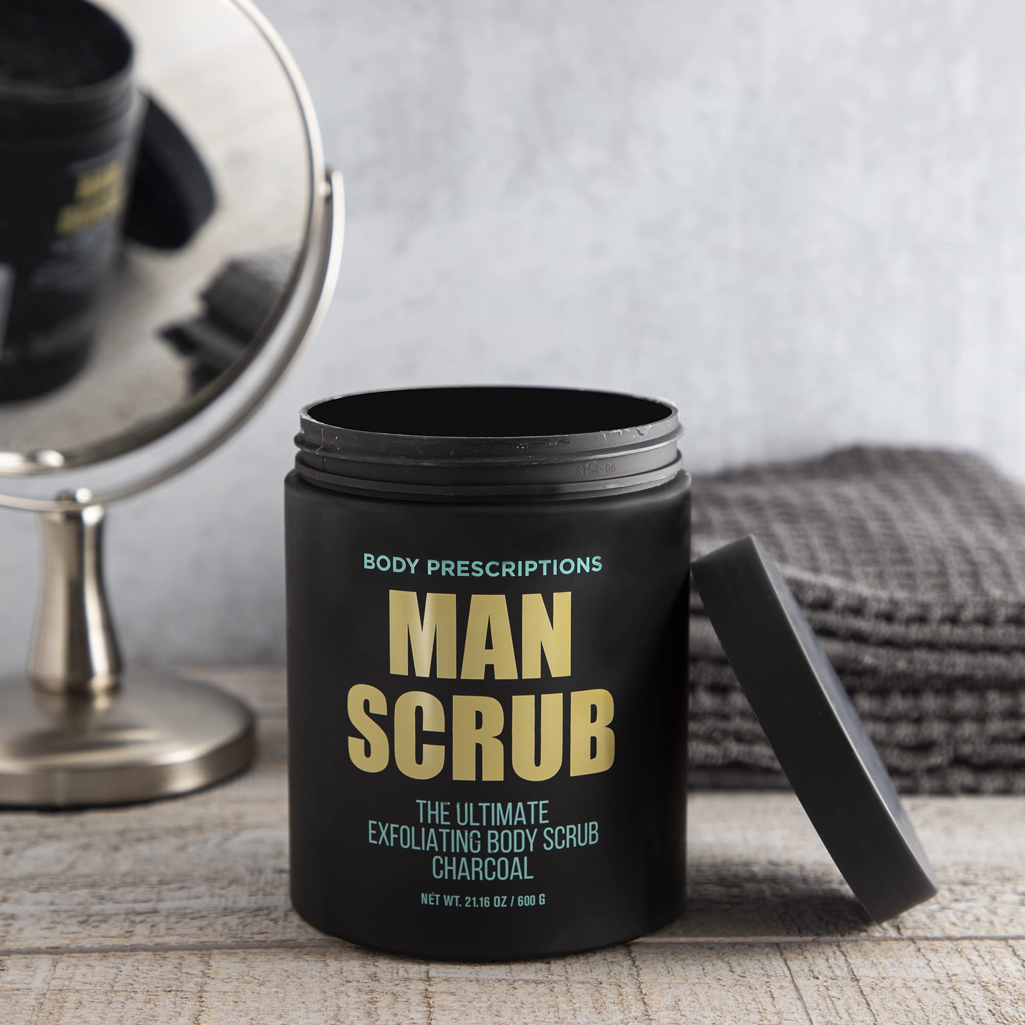 Body Prescriptions Men's Exfoliating Body Scrub - Charcoal, 21 oz Jar with Twist-Top Lid