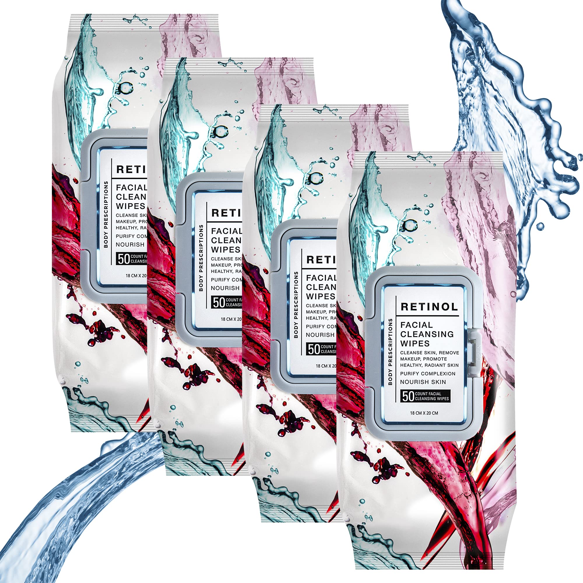 Body Prescriptions Makeup Cleansing Wipes with Retinol – Gentle Face Wipes, 50 Count (Pack of 4)
