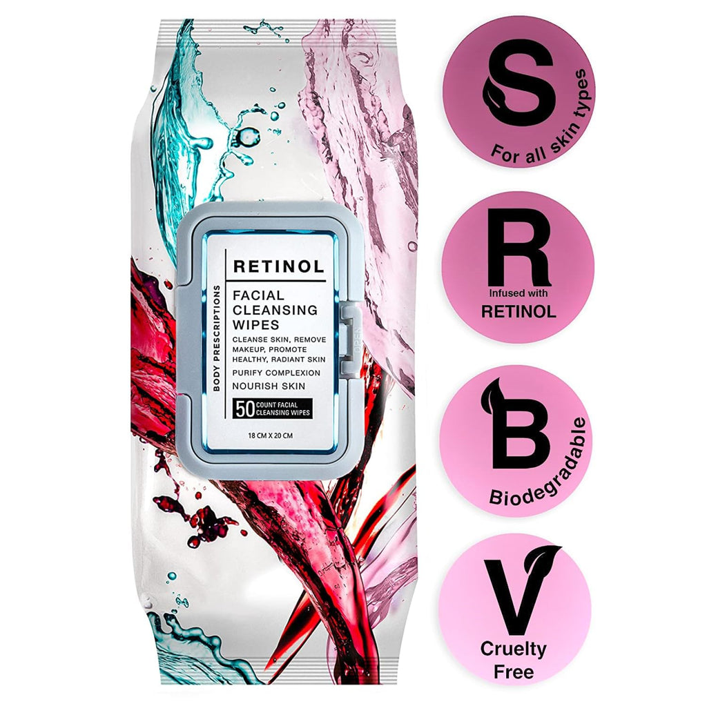 Body Prescriptions Makeup Cleansing Wipes with Retinol – Gentle Face Wipes, 50 Count (Pack of 4)