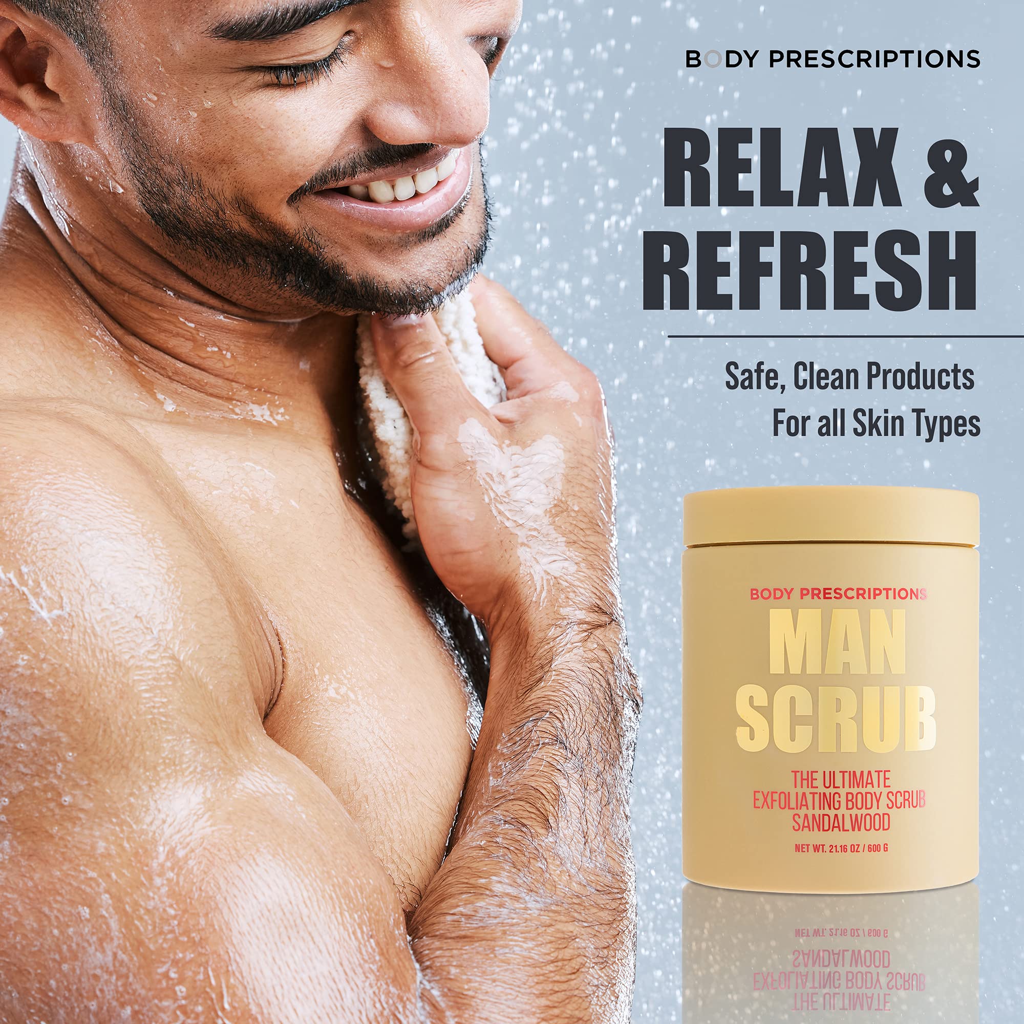 Body Prescriptions Men’s Exfoliating Scrub – Sandalwood Twin Pack, 21 oz x 2