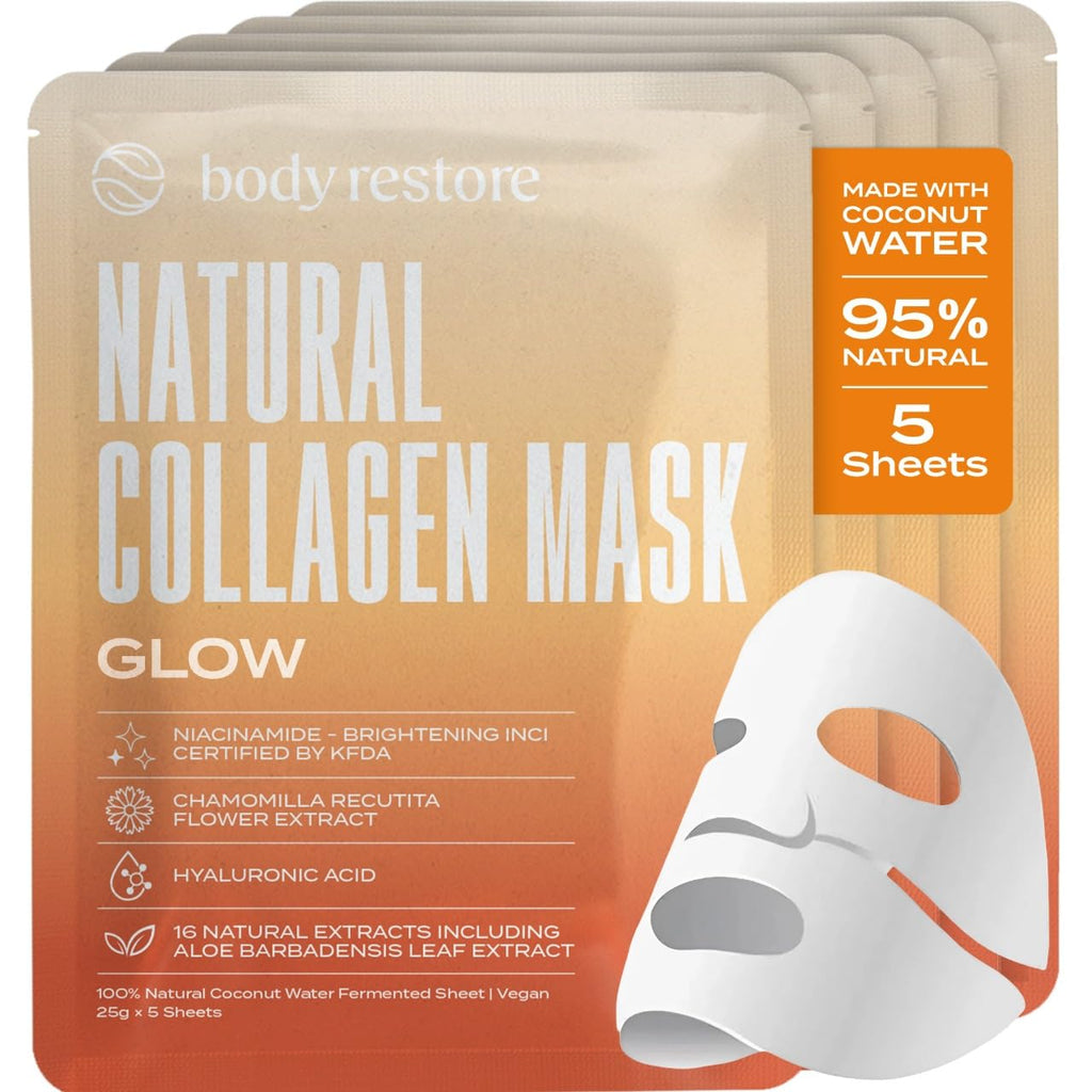 Body Restore Natural Collagen Face Mask 5 Pack – Hydration, Glow & Valentine Gift Set