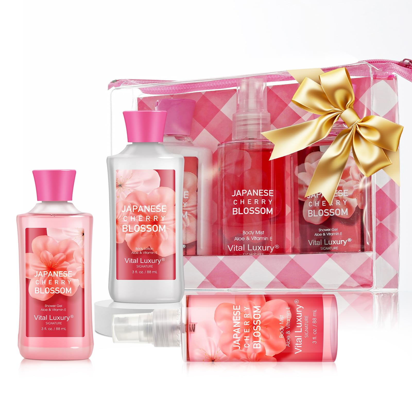 Bodybeau Japanese Cherry Blossom Bath Gift Set – Travel-Size Spa Kit