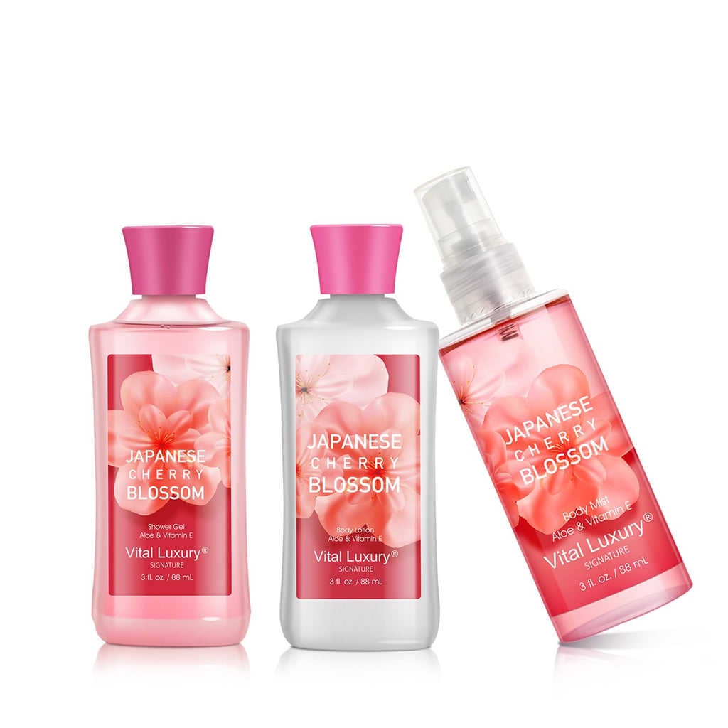 Bodybeau Japanese Cherry Blossom Bath Gift Set – Travel-Size Spa Kit