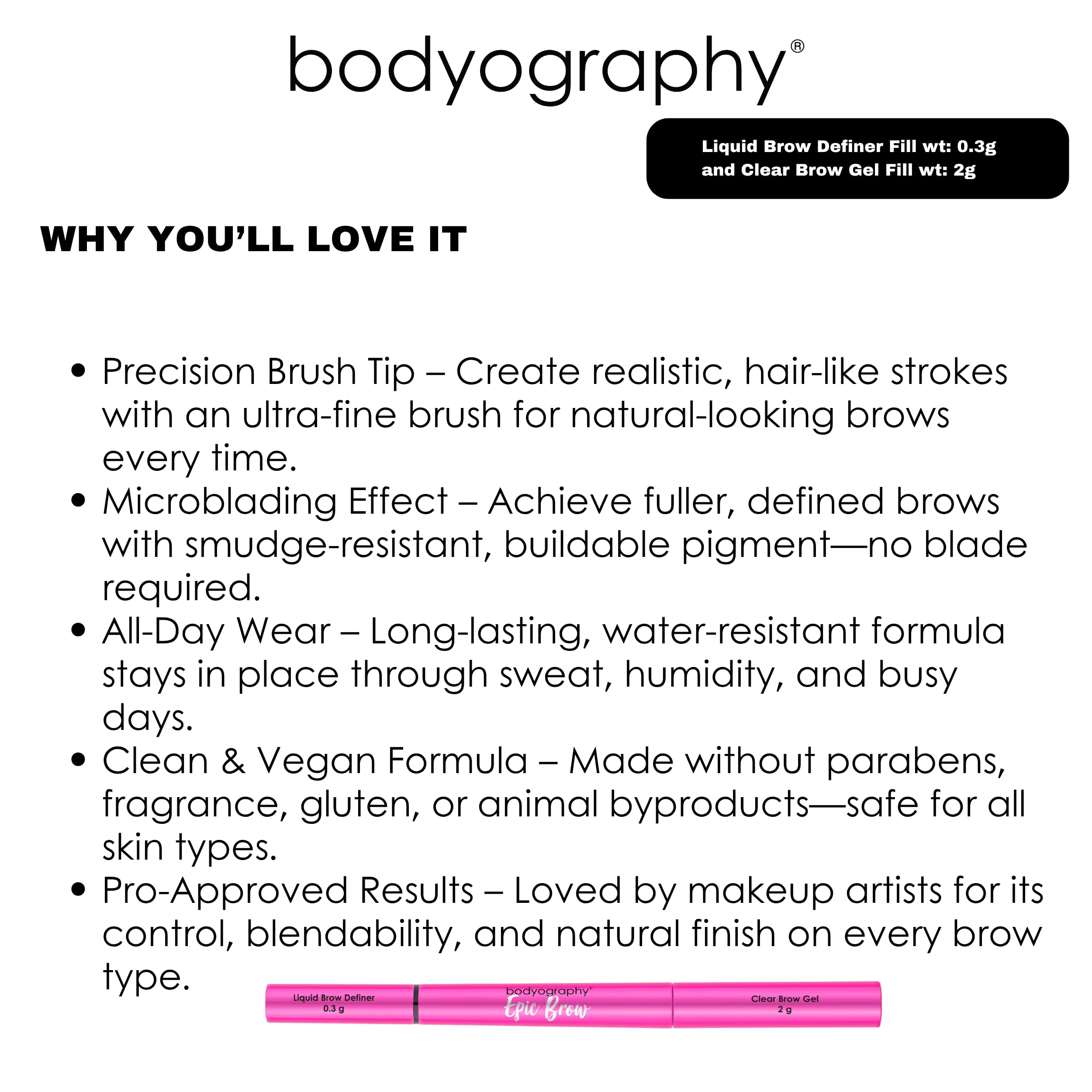 Bodyography Epic Brow: 2-in-1 Clear Gel + Micro-Fine Pen in Blonde – Long-Wear Brow Shaper