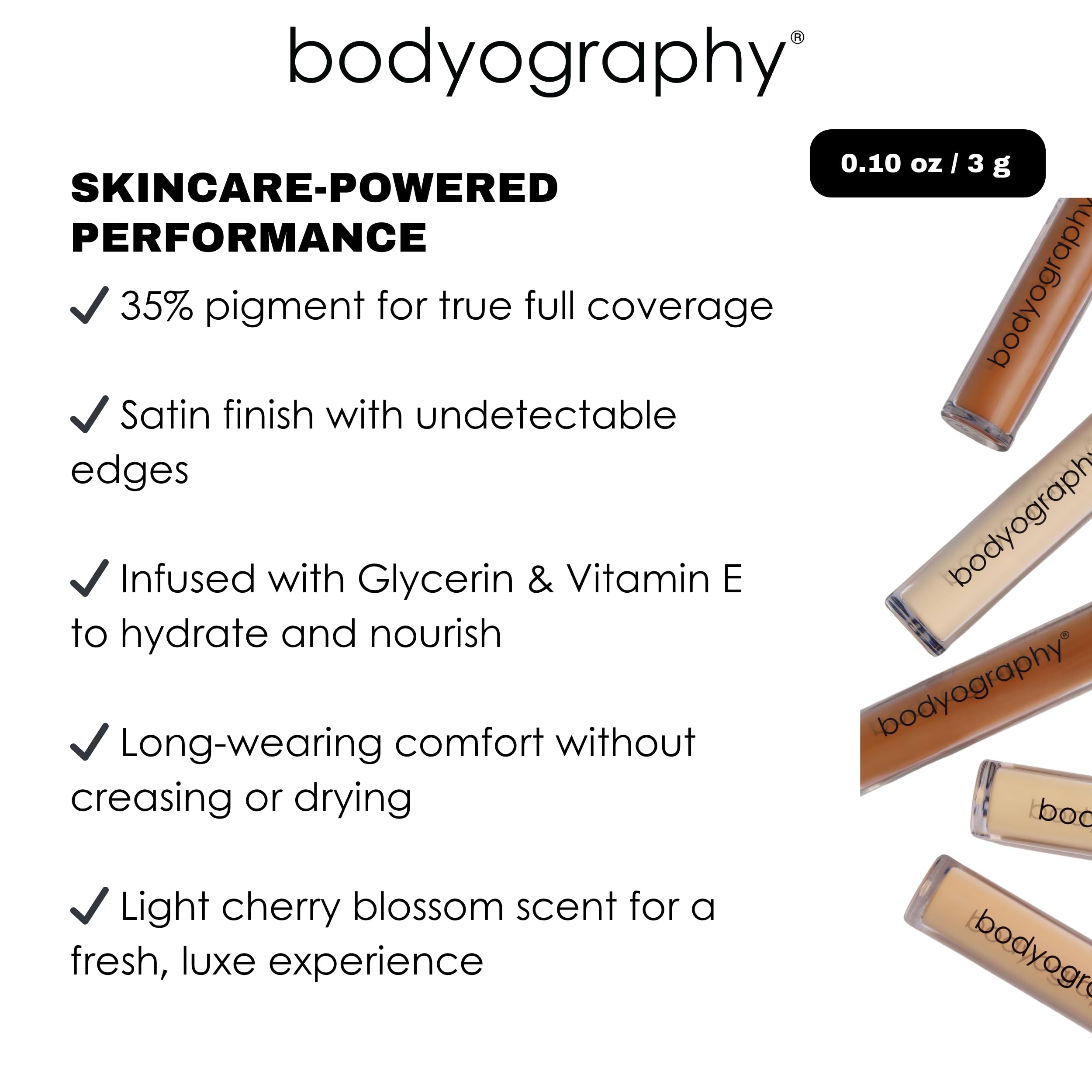Bodyography Skin Slip Full-Coverage Concealer | Hydrating, Buildable 35% Pigment | Satin Finish