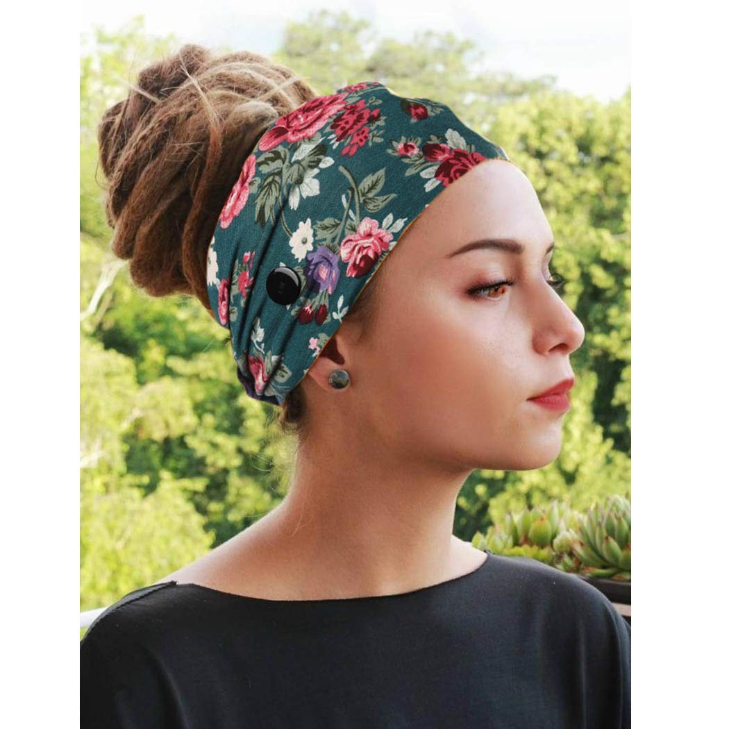 Bohend Boho Button Headbands with Mask Buttons – 3 Pack, Stretchy Cotton