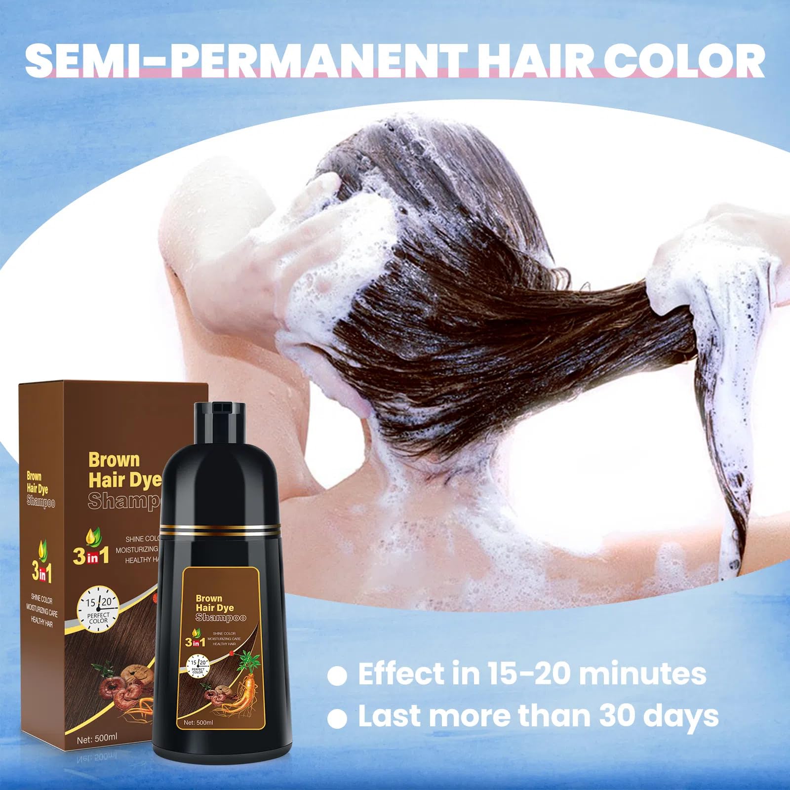 BOJICA Hair Color Shampoo – 3-in-1 Brown Dye, Gray Coverage, Semi-Permanent (16.9 fl oz)