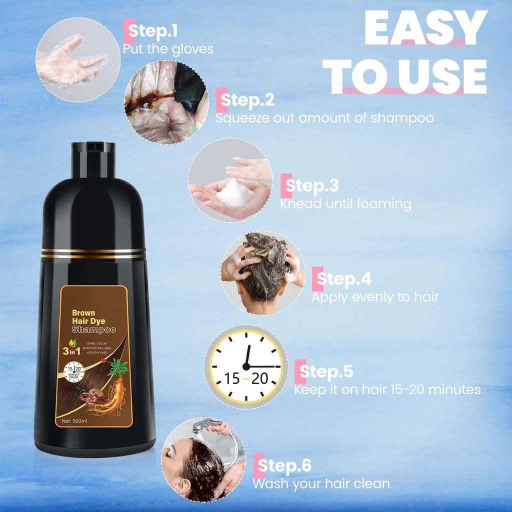 BOJICA Hair Color Shampoo – 3-in-1 Brown Dye, Gray Coverage, Semi-Permanent (16.9 fl oz)
