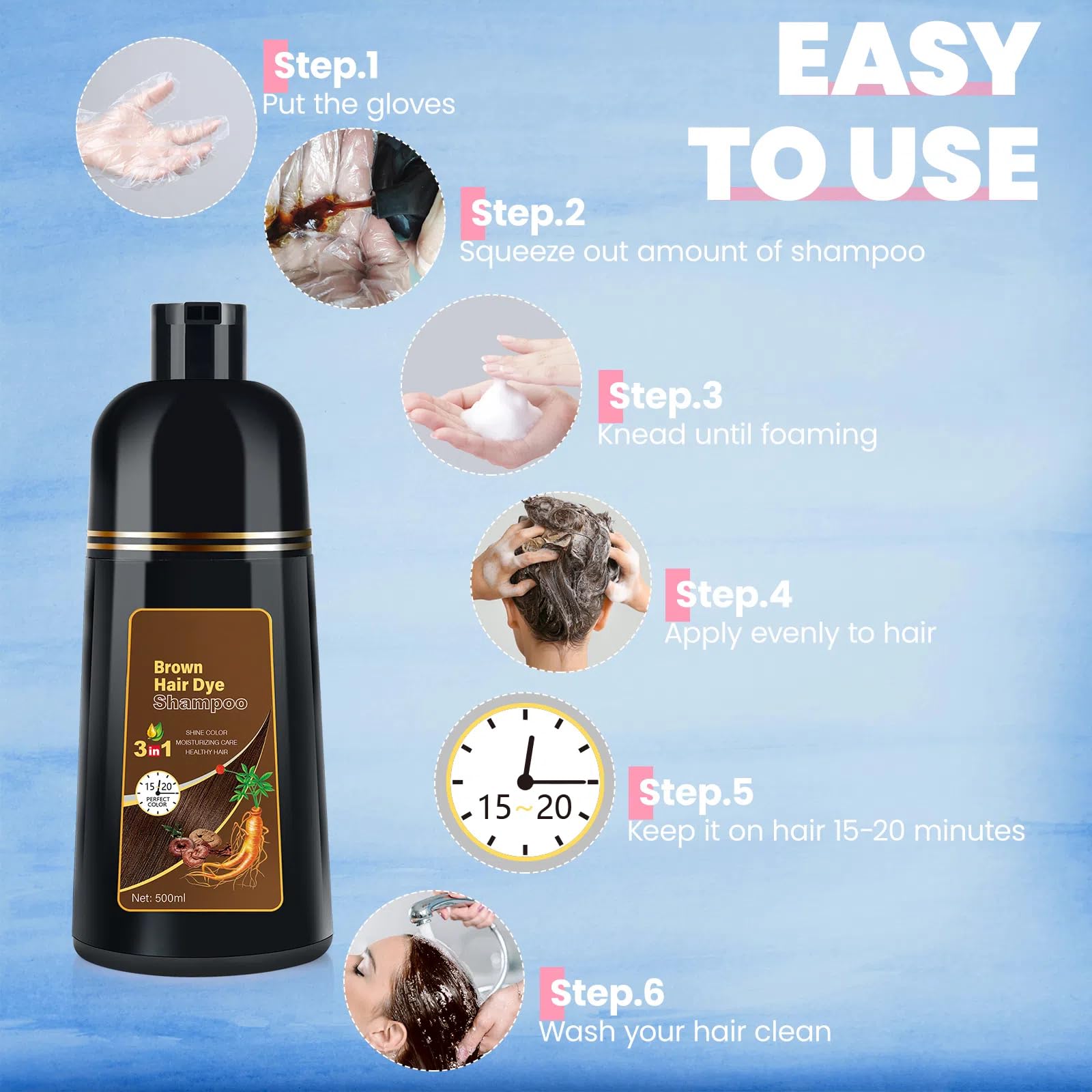 BOJICA Hair Color Shampoo – 3-in-1 Brown Dye, Gray Coverage, Semi-Permanent (16.9 fl oz)