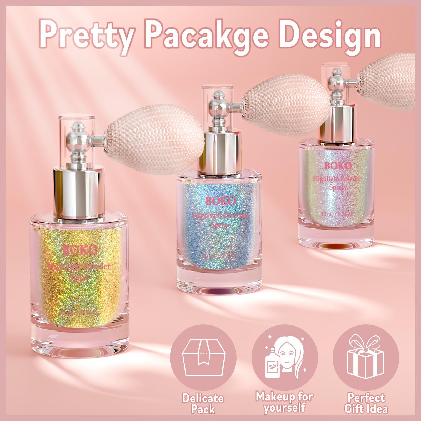 Boko Body Glitter Spray – Holographic Silver Sparkle for Face, Hair, and Clothes