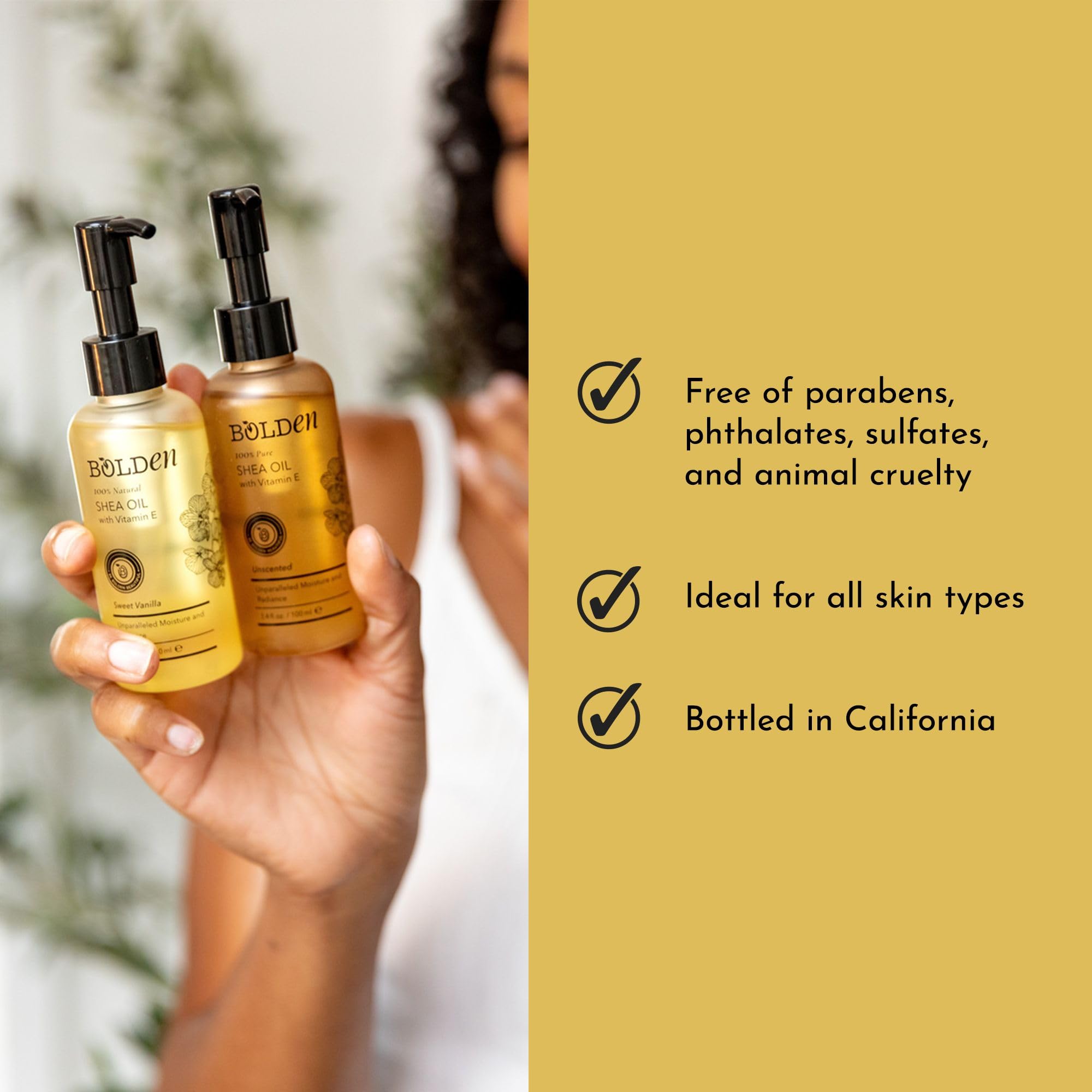 BOLDEN Sweet Vanilla Shea Body Oil with Vitamin E | Lightweight Natural Moisture for Skin & Hair | 3.4 Fl Oz